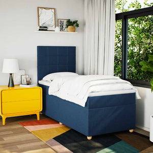 Κρεβάτι Boxspring με Στρώμα Μπλε 90x200 εκ.Υφασμάτινο - Pakobazaar