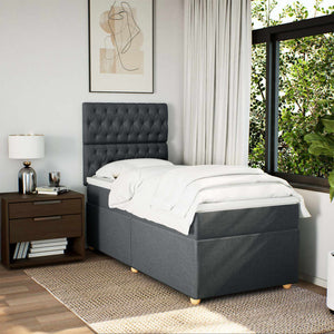 Κρεβάτι Boxspring με Στρώμα Σκούρο Γκρι 90x200 εκ. Υφασμάτινο - Pakobazaar