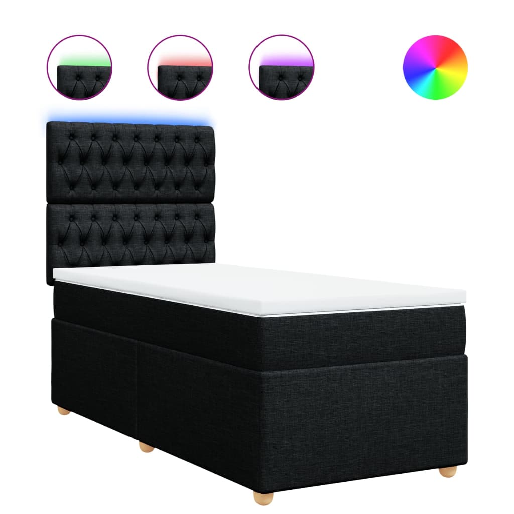 Κρεβάτι Boxspring με Στρώμα Μαύρο 90x200 εκ. Υφασμάτινο - Pakobazaar