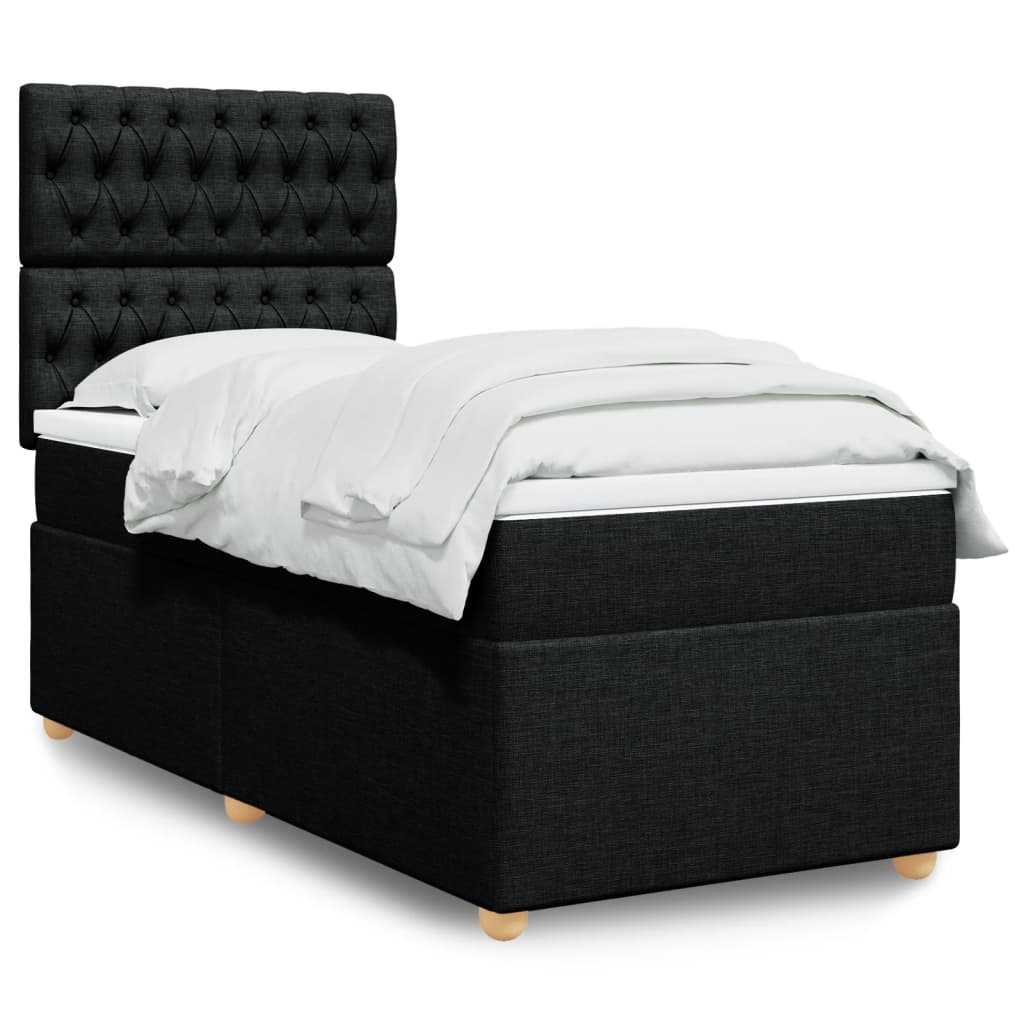 Κρεβάτι Boxspring με Στρώμα Μαύρο 90x200 εκ. Υφασμάτινο - Pakobazaar