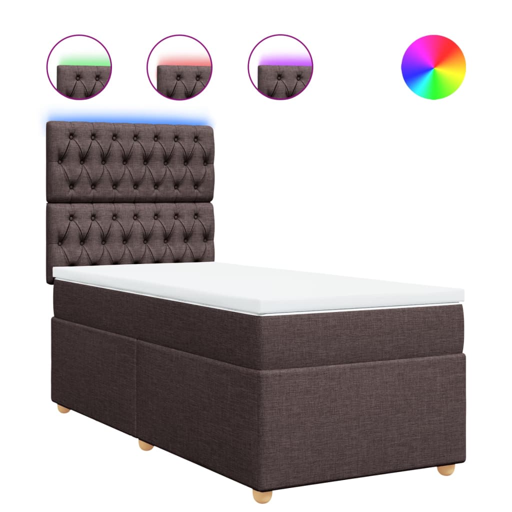 Κρεβάτι Boxspring με Στρώμα Σκούρο Καφέ 90x200 εκ. Υφασμάτινο