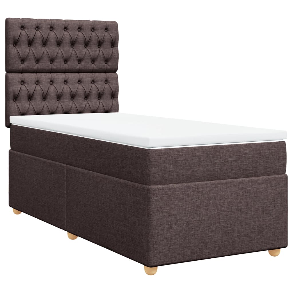 Κρεβάτι Boxspring με Στρώμα Σκούρο Καφέ 90x200 εκ. Υφασμάτινο