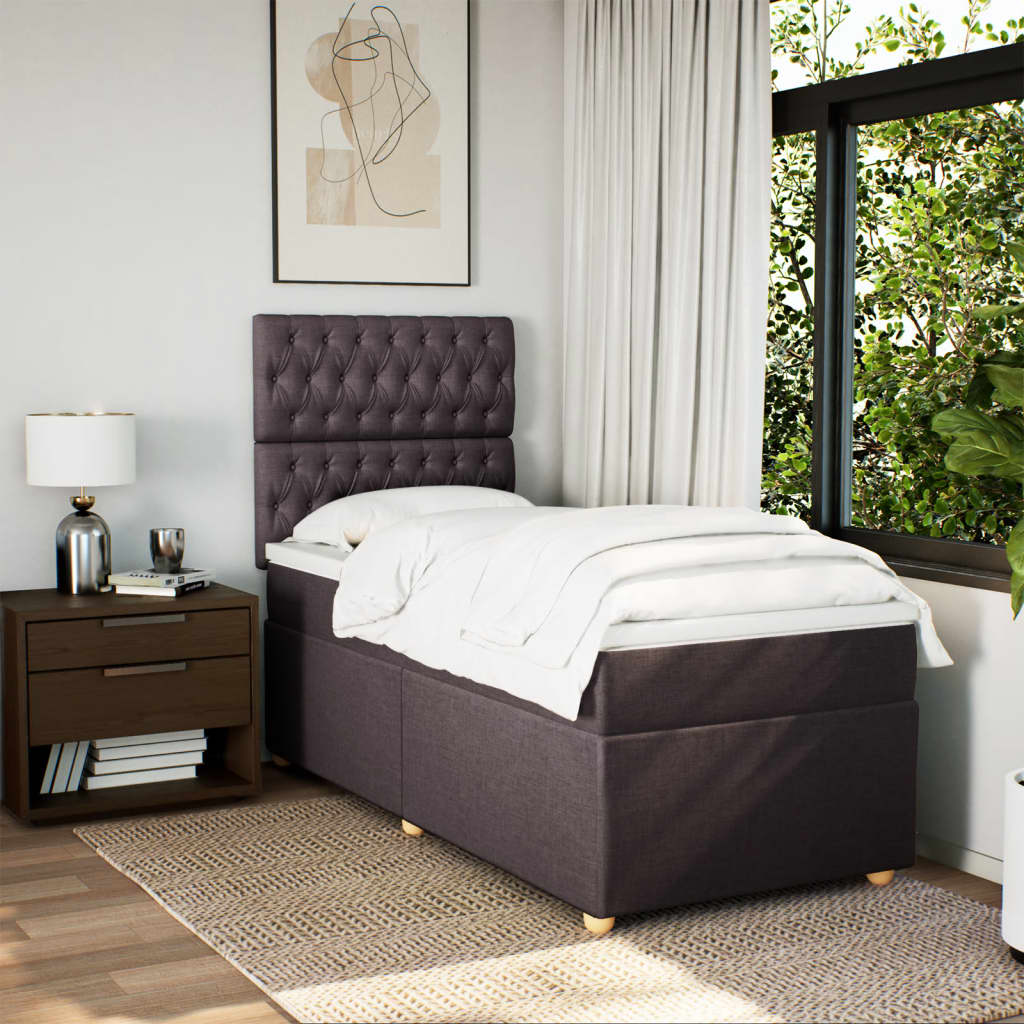 Κρεβάτι Boxspring με Στρώμα Σκούρο Καφέ 90x200 εκ. Υφασμάτινο