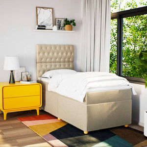 Κρεβάτι Boxspring με Στρώμα Κρεμ 90x200 εκ.Υφασμάτινο - Pakobazaar