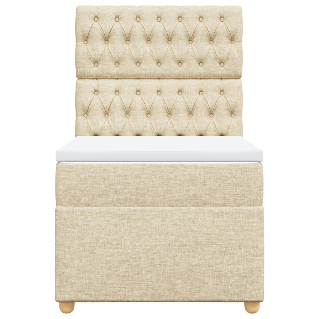 Κρεβάτι Boxspring με Στρώμα Κρεμ 90x200 εκ.Υφασμάτινο - Pakobazaar