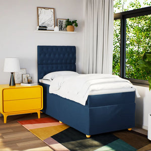 Κρεβάτι Boxspring με Στρώμα Μπλε 90x200 εκ.Υφασμάτινο - Pakobazaar
