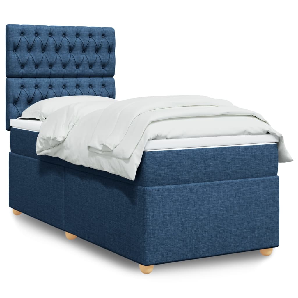 Κρεβάτι Boxspring με Στρώμα Μπλε 90x200 εκ.Υφασμάτινο - Pakobazaar