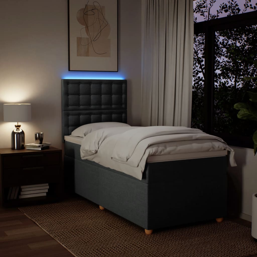 Κρεβάτι Boxspring με Στρώμα Σκούρο Γκρι 90x200 εκ. Υφασμάτινο - Pakobazaar