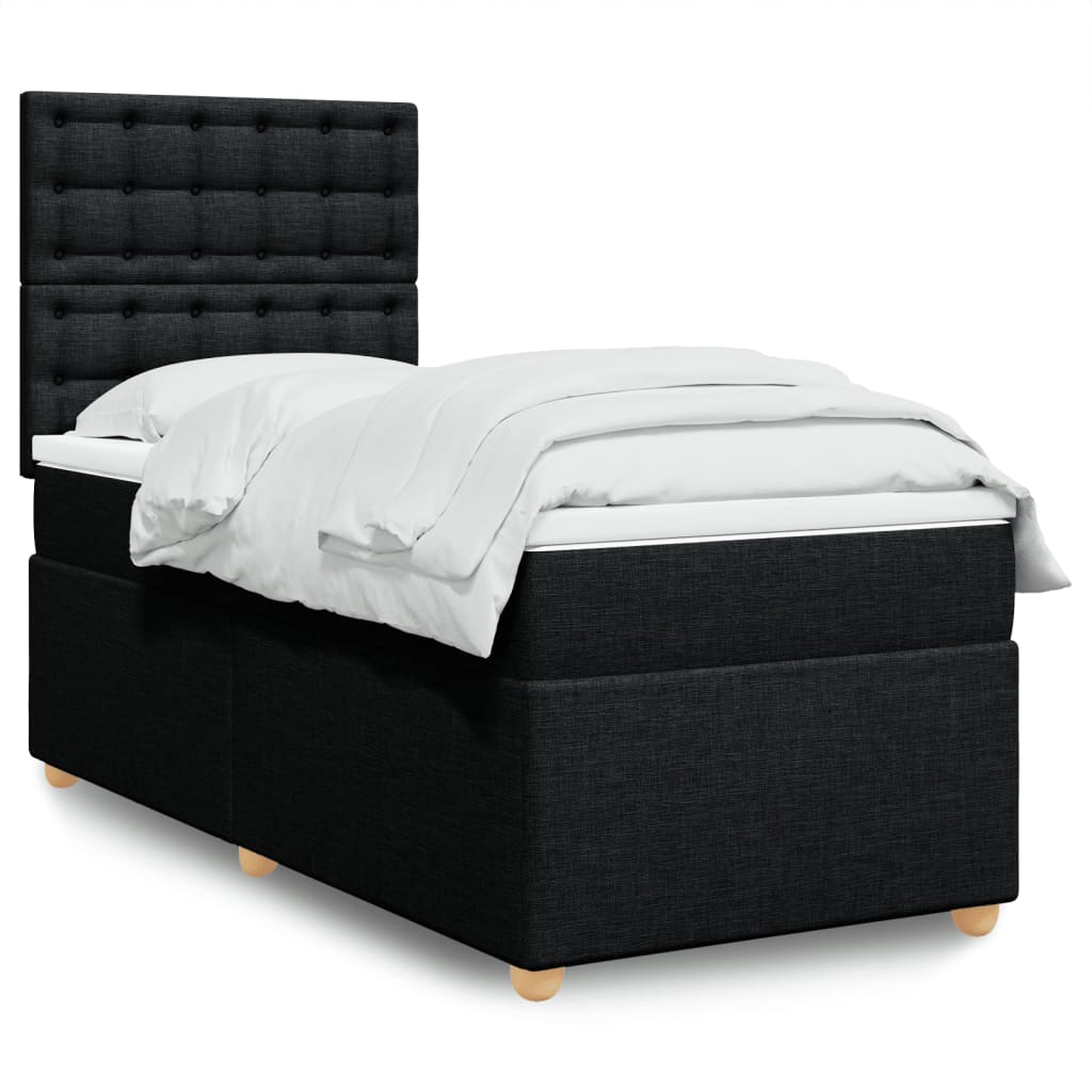 Κρεβάτι Boxspring με Στρώμα Μαύρο 90x200 εκ. Υφασμάτινο - Pakobazaar