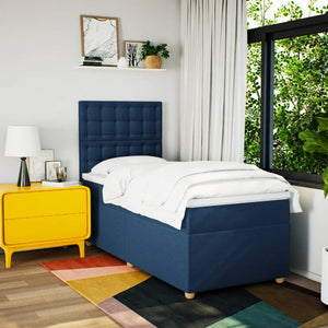 Κρεβάτι Boxspring με Στρώμα Μπλε 90x200 εκ.Υφασμάτινο - Pakobazaar