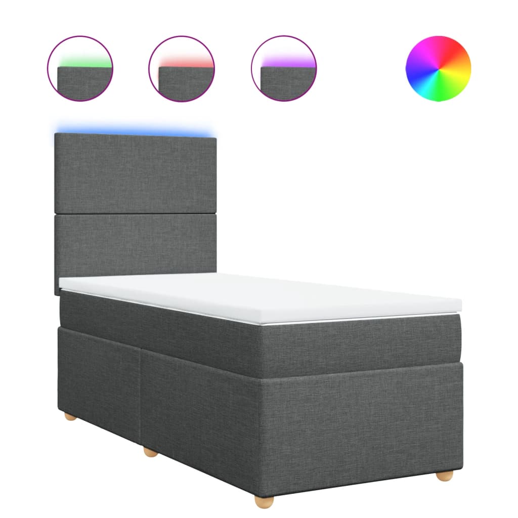 Κρεβάτι Boxspring με Στρώμα Σκούρο Γκρι 100x200 εκ. Υφασμάτινο - Pakobazaar