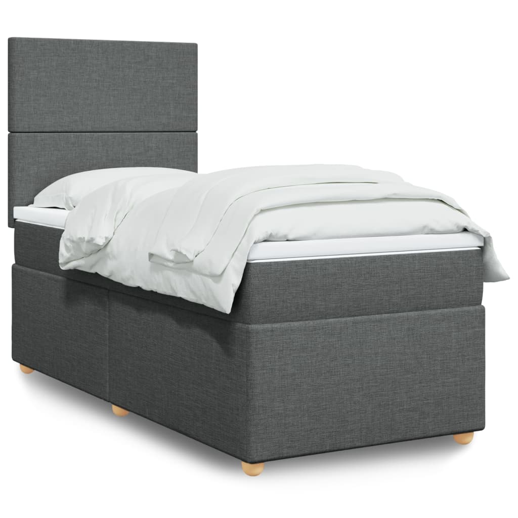 Κρεβάτι Boxspring με Στρώμα Σκούρο Γκρι 100x200 εκ. Υφασμάτινο - Pakobazaar