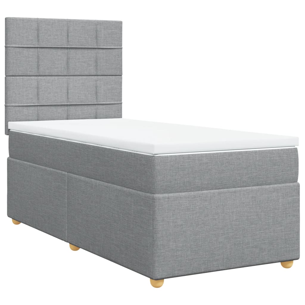 Κρεβάτι Boxspring με Στρώμα Ανοιχτό Γκρι 100x200 εκ. Υφασμάτινο