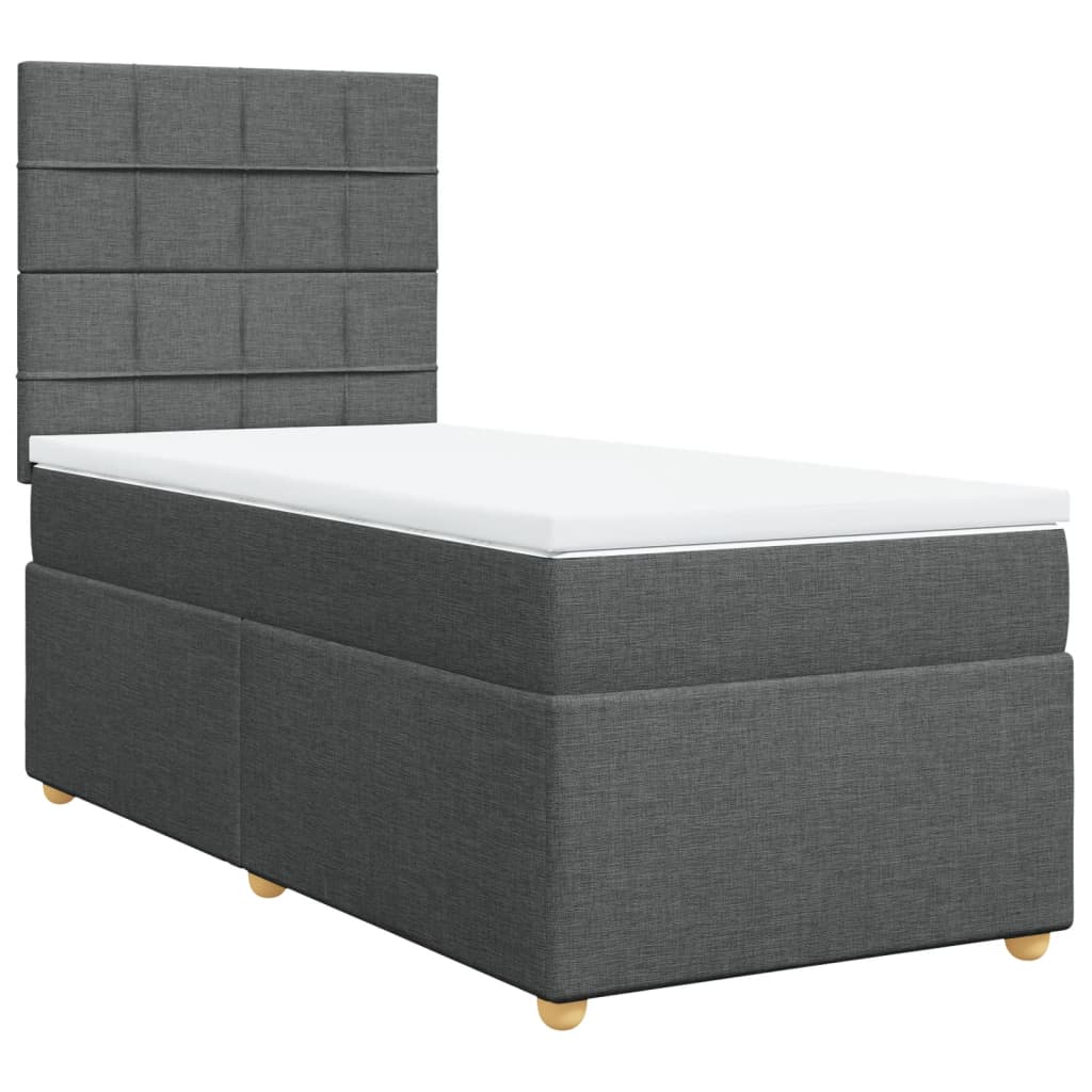 Κρεβάτι Boxspring με Στρώμα Σκούρο Γκρι 100x200 εκ. Υφασμάτινο - Pakobazaar