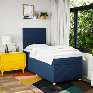 Κρεβάτι Boxspring με Στρώμα Μπλε 100 x 200 εκ. Υφασμάτινο - Pakobazaar