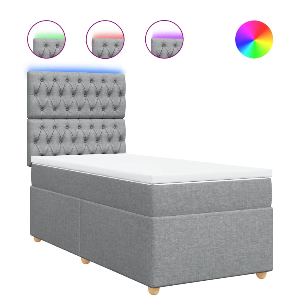 Κρεβάτι Boxspring με Στρώμα Ανοιχτό Γκρι 100x200 εκ. Υφασμάτινο - Pakobazaar