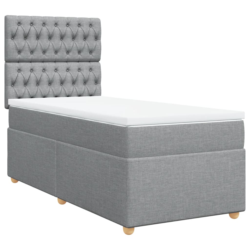 Κρεβάτι Boxspring με Στρώμα Ανοιχτό Γκρι 100x200 εκ. Υφασμάτινο - Pakobazaar