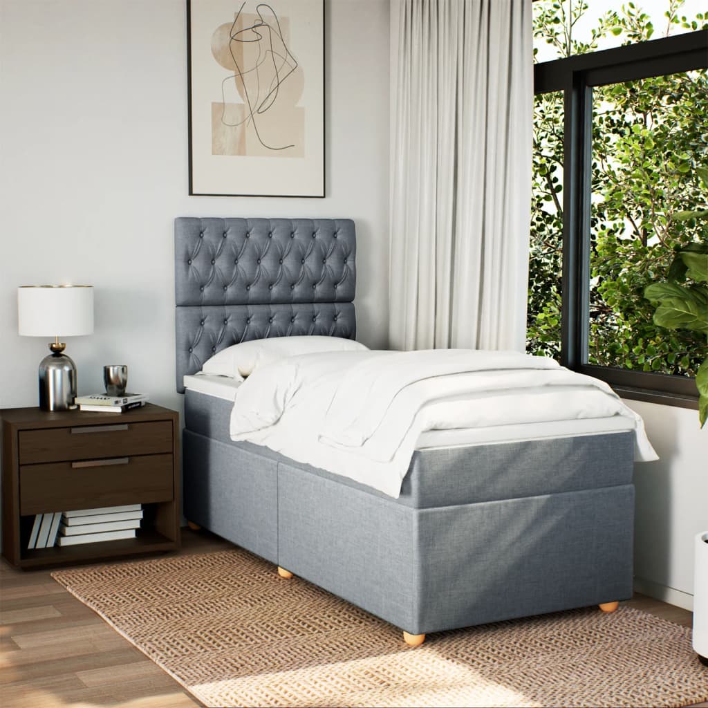 Κρεβάτι Boxspring με Στρώμα Ανοιχτό Γκρι 100x200 εκ. Υφασμάτινο - Pakobazaar