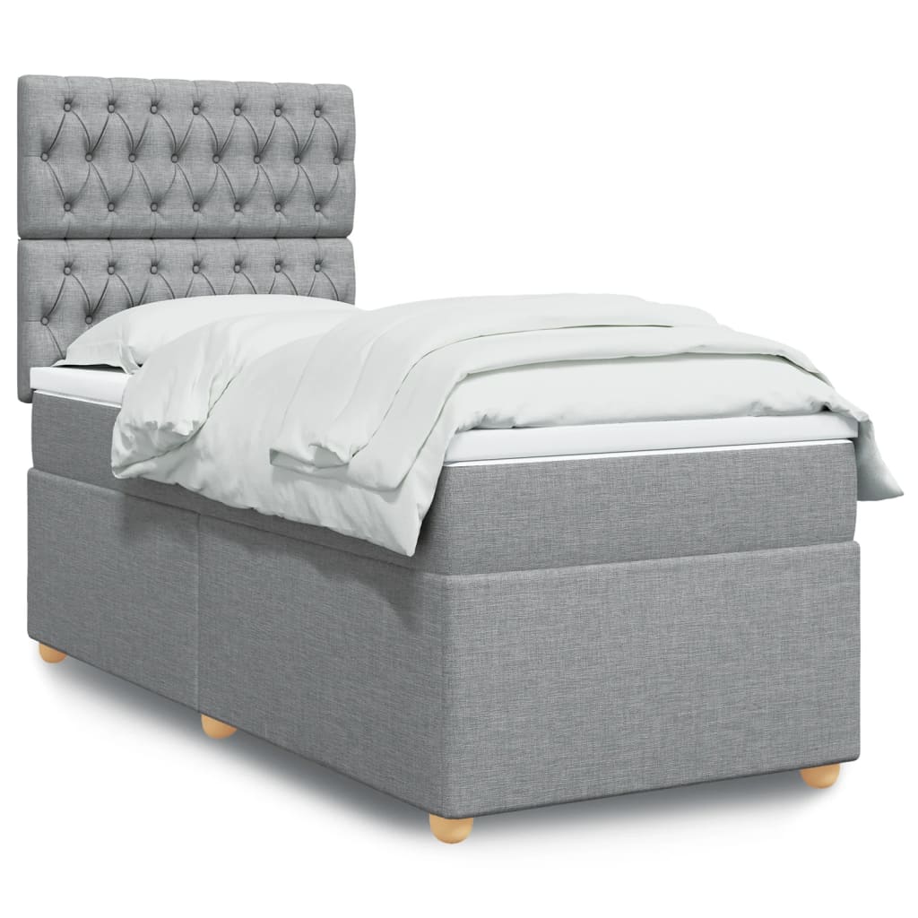 Κρεβάτι Boxspring με Στρώμα Ανοιχτό Γκρι 100x200 εκ. Υφασμάτινο - Pakobazaar