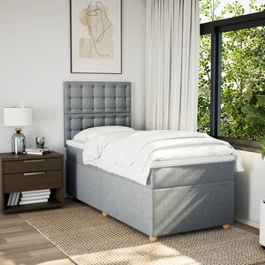 Κρεβάτι Boxspring με Στρώμα Ανοιχτό Γκρι 100x200 εκ. Υφασμάτινο - Pakobazaar