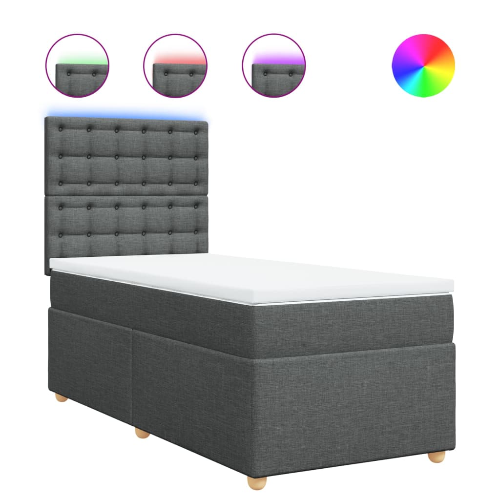Κρεβάτι Boxspring με Στρώμα Σκούρο Γκρι 100x200 εκ. Υφασμάτινο - Pakobazaar