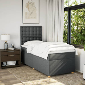 Κρεβάτι Boxspring με Στρώμα Σκούρο Γκρι 100x200 εκ. Υφασμάτινο - Pakobazaar