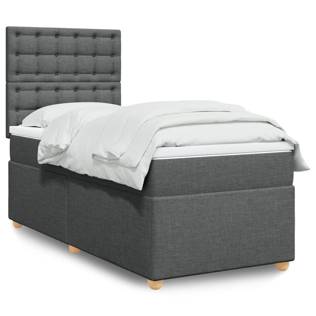 Κρεβάτι Boxspring με Στρώμα Σκούρο Γκρι 100x200 εκ. Υφασμάτινο - Pakobazaar
