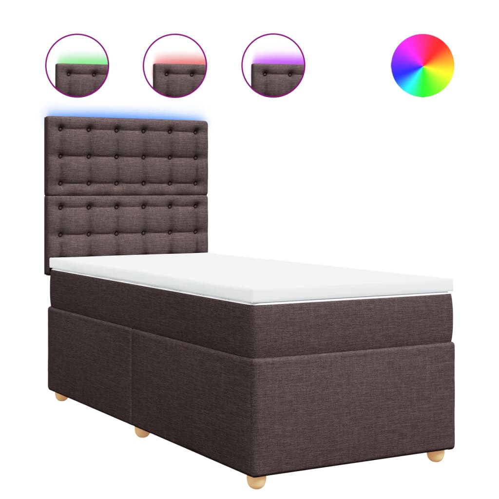 Κρεβάτι Boxspring με Στρώμα Σκούρο Καφέ 100x200 εκ. Υφασμάτινο
