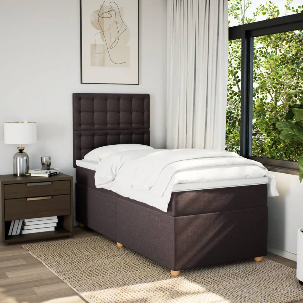 Κρεβάτι Boxspring με Στρώμα Σκούρο Καφέ 100x200 εκ. Υφασμάτινο