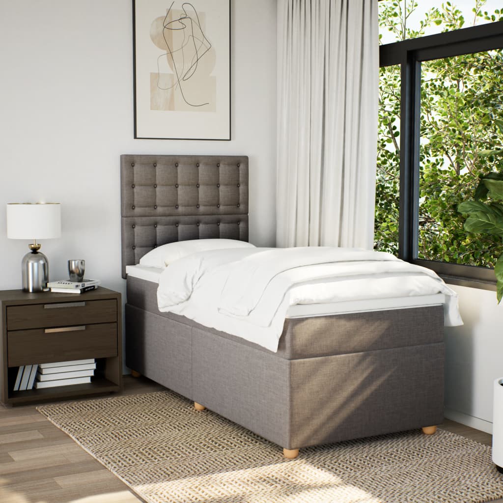 Κρεβάτι Boxspring με Στρώμα Taupe 100 x 200 εκ. Υφασμάτινο - Pakobazaar