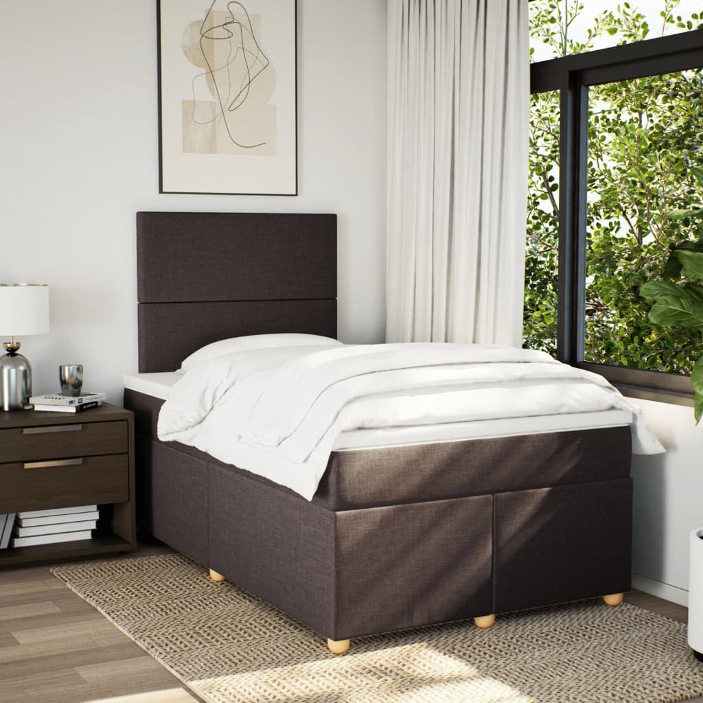 Κρεβάτι Boxspring με Στρώμα Σκούρο Καφέ 120x190 εκ Υφασμάτινο