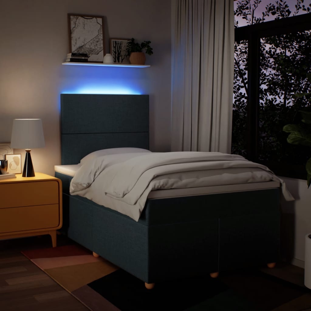Κρεβάτι Boxspring με Στρώμα Μπλε 120x190 εκ. Υφασμάτινο