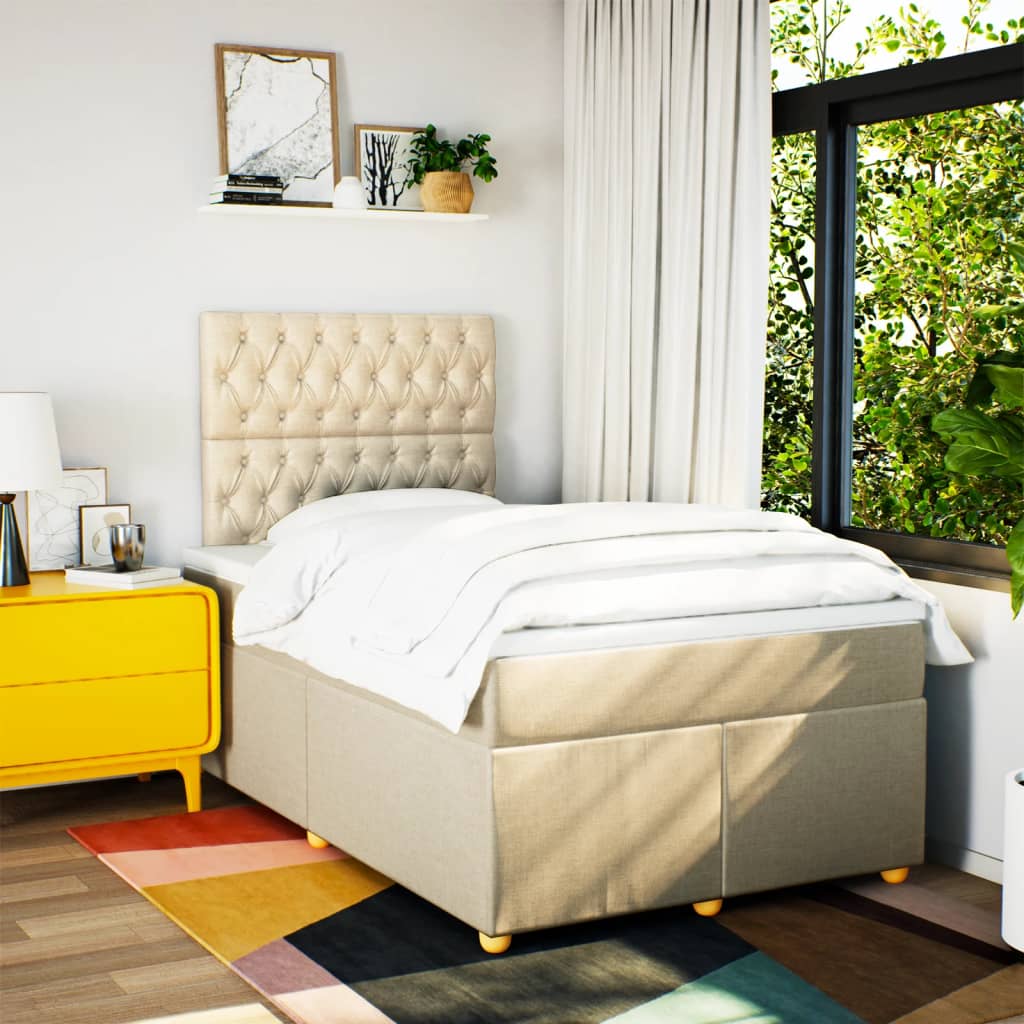 Κρεβάτι Boxspring με Στρώμα Κρεμ 120x190 εκ. Υφασμάτινο - Pakobazaar