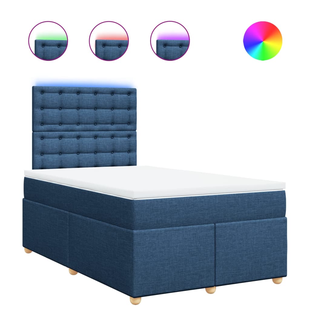 Κρεβάτι Boxspring με Στρώμα Μπλε 120x190 εκ. Υφασμάτινο - Pakobazaar