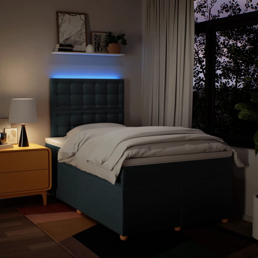 Κρεβάτι Boxspring με Στρώμα Μπλε 120x190 εκ. Υφασμάτινο - Pakobazaar