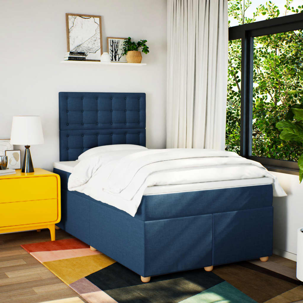 Κρεβάτι Boxspring με Στρώμα Μπλε 120x190 εκ. Υφασμάτινο - Pakobazaar