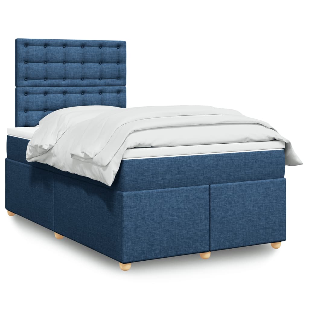 Κρεβάτι Boxspring με Στρώμα Μπλε 120x190 εκ. Υφασμάτινο - Pakobazaar