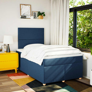 Κρεβάτι Boxspring με Στρώμα Μπλε 120x200 εκ. Υφασμάτινο - Pakobazaar