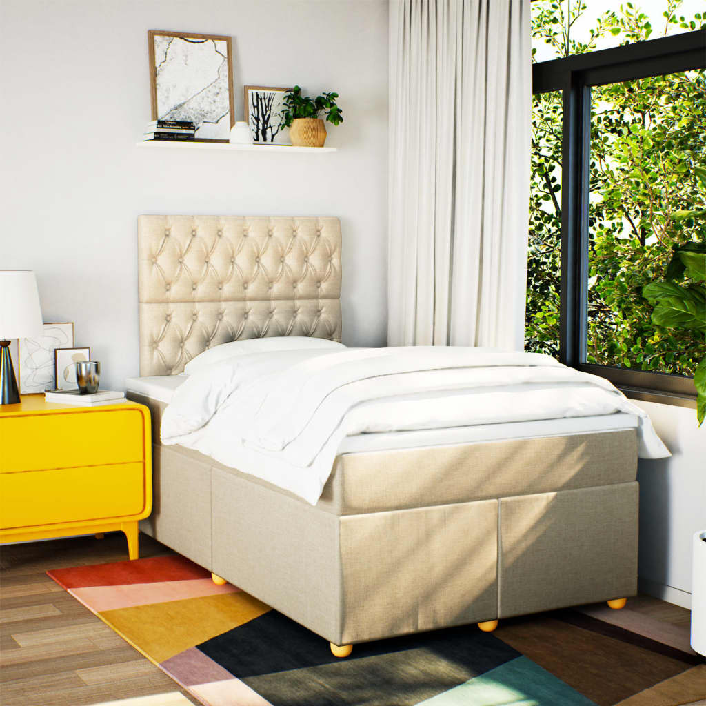 Κρεβάτι Boxspring με Στρώμα Κρεμ 120x200 εκ. Υφασμάτινο - Pakobazaar