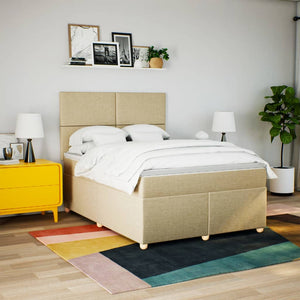 Κρεβάτι Boxspring με Στρώμα Κρεμ 140x190 εκ. Υφασμάτινο - Pakobazaar