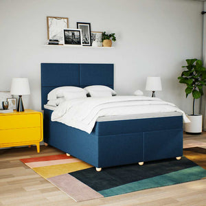 Κρεβάτι Boxspring με Στρώμα Μπλε 140x190 εκ. Υφασμάτινο