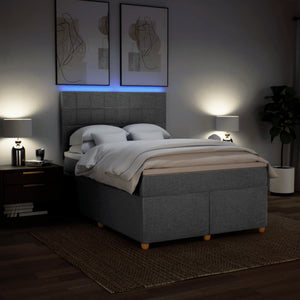 Κρεβάτι Boxspring με Στρώμα Ανοιχτό Γκρι 140x190 εκ. Υφασμάτινο - Pakobazaar