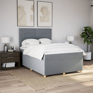 Κρεβάτι Boxspring με Στρώμα Ανοιχτό Γκρι 140x190 εκ. Υφασμάτινο - Pakobazaar