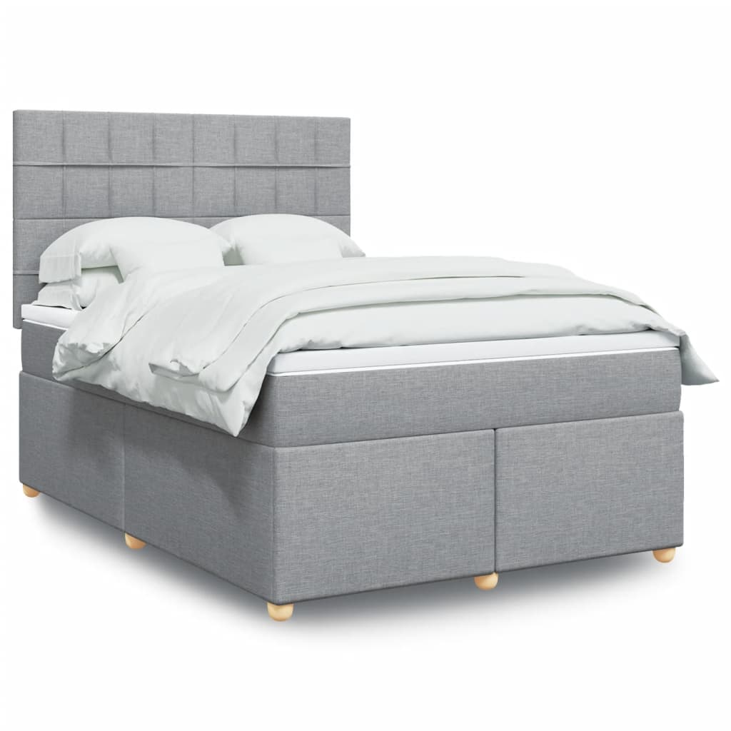 Κρεβάτι Boxspring με Στρώμα Ανοιχτό Γκρι 140x190 εκ. Υφασμάτινο - Pakobazaar