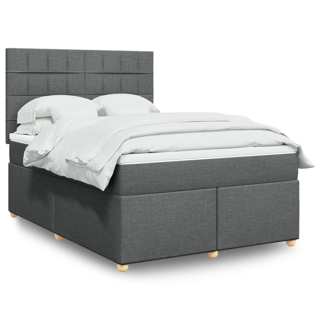 Κρεβάτι Boxspring με Στρώμα Σκούρο Γκρι 140x190 εκ. Υφασμάτινο - Pakobazaar