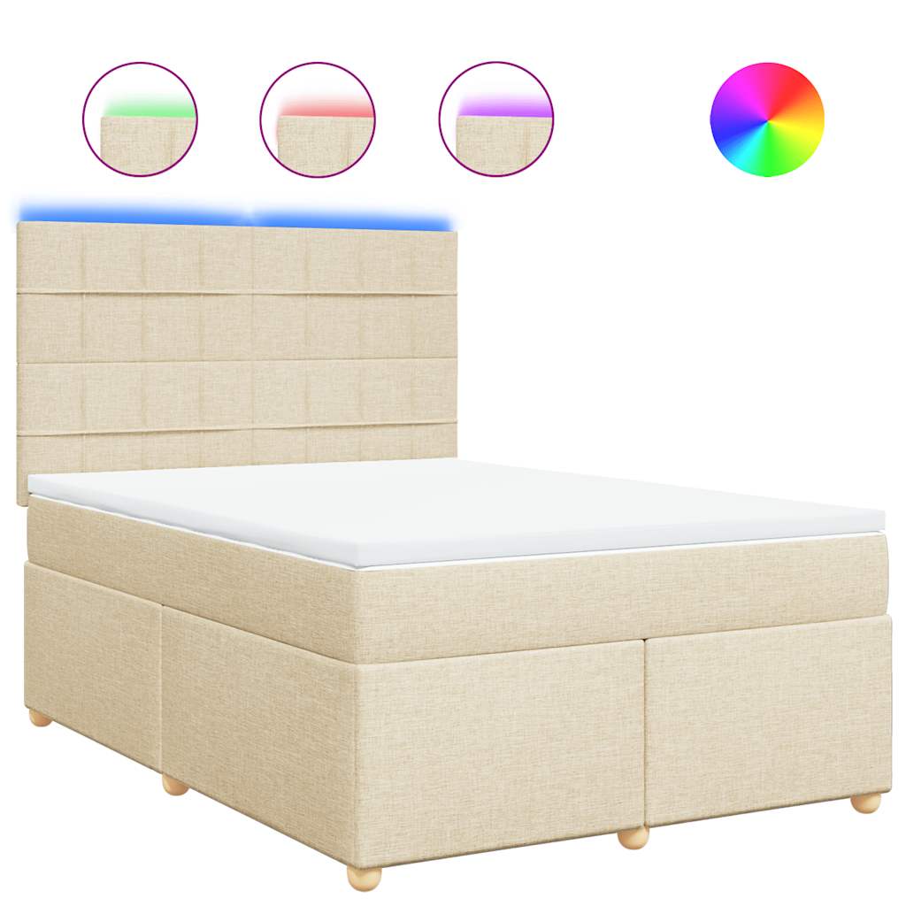 Κρεβάτι Boxspring με Στρώμα Κρεμ 140x190 εκ. Υφασμάτινο - Pakobazaar