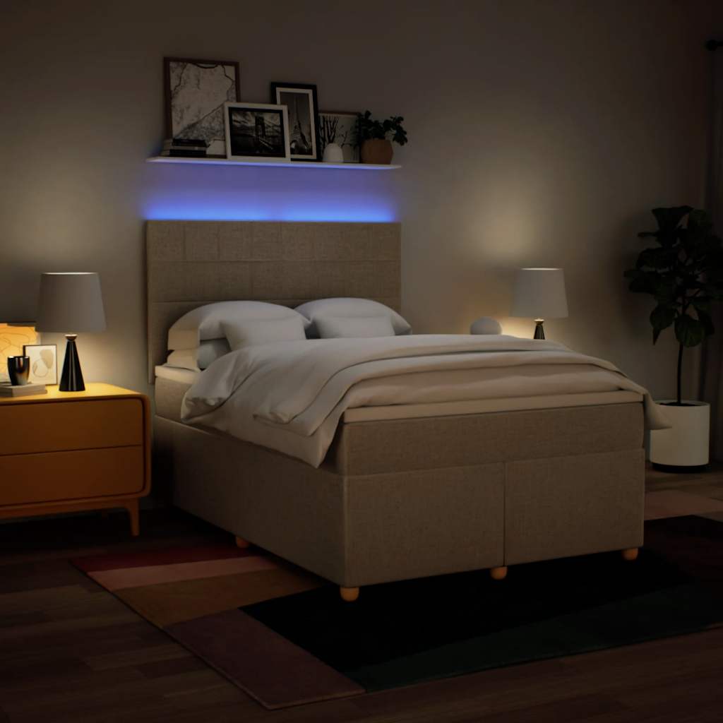Κρεβάτι Boxspring με Στρώμα Κρεμ 140x190 εκ. Υφασμάτινο - Pakobazaar