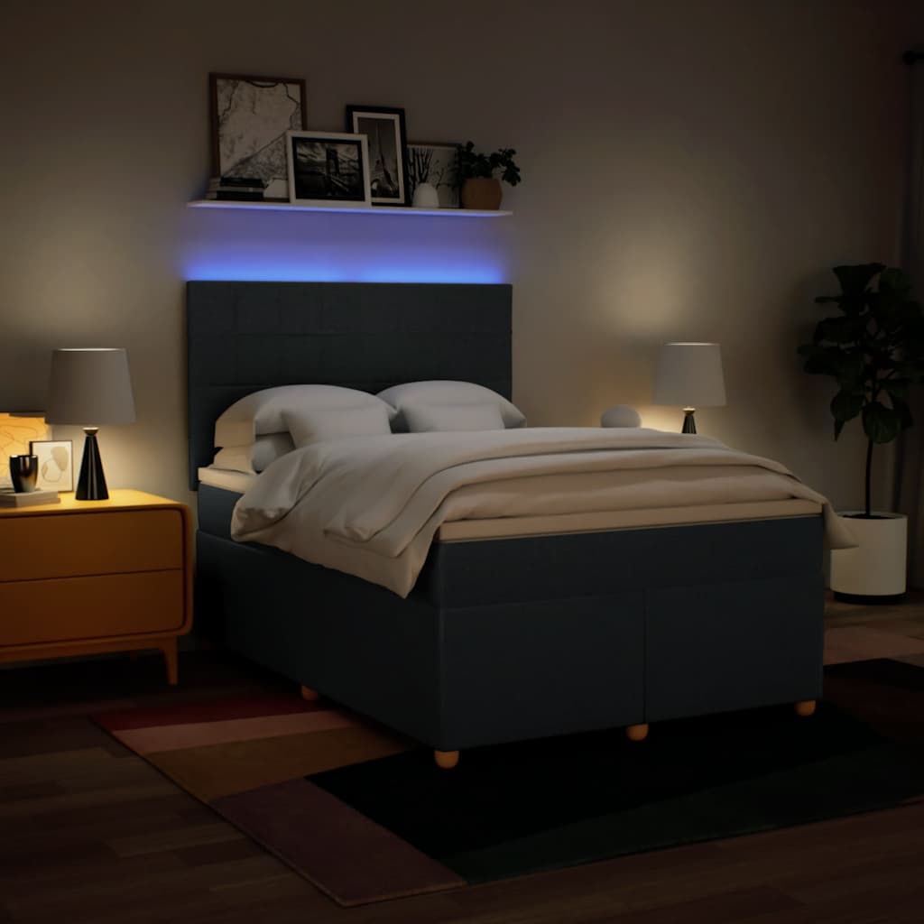 Κρεβάτι Boxspring με Στρώμα Μπλε 140x190 εκ. Υφασμάτινο - Pakobazaar