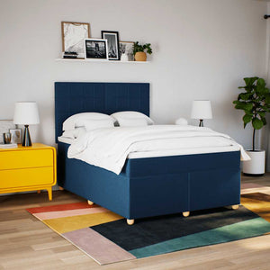 Κρεβάτι Boxspring με Στρώμα Μπλε 140x190 εκ. Υφασμάτινο - Pakobazaar
