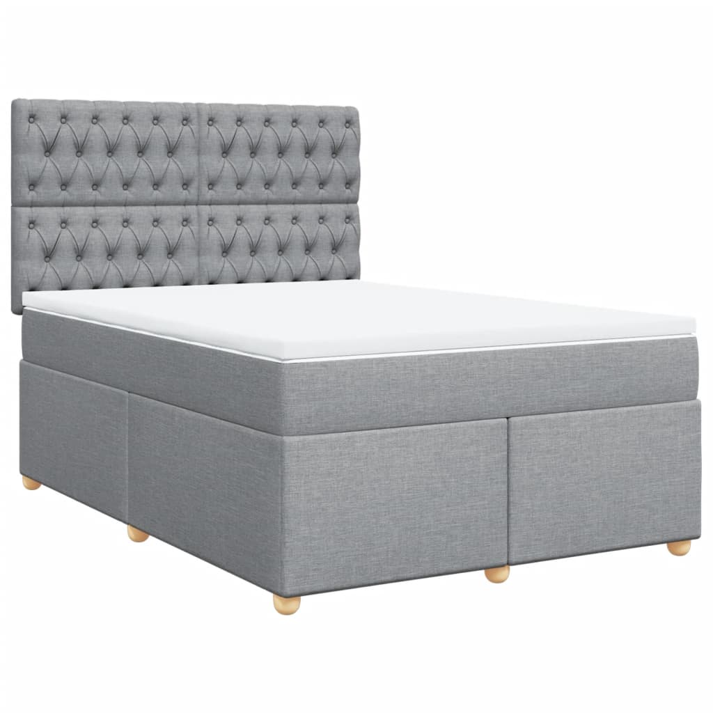 Κρεβάτι Boxspring με Στρώμα Ανοιχτό Γκρι 140x190 εκ. Υφασμάτινο - Pakobazaar